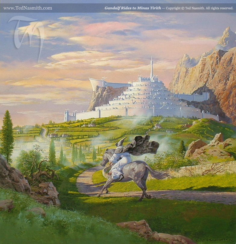 Across the fields of Pelennor, Gandalf rides to Minas Tirith - The