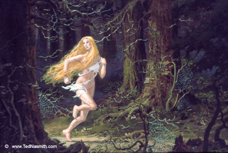 Nienor Flees Into the Woods (MECCG) – Ted Nasmith