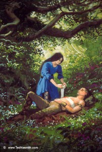 Nienor Flees Into the Woods (MECCG) – Ted Nasmith