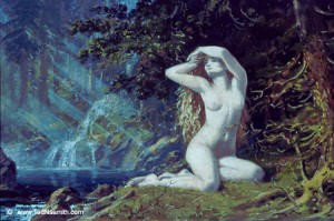 Nienor Flees Into the Woods (MECCG) – Ted Nasmith